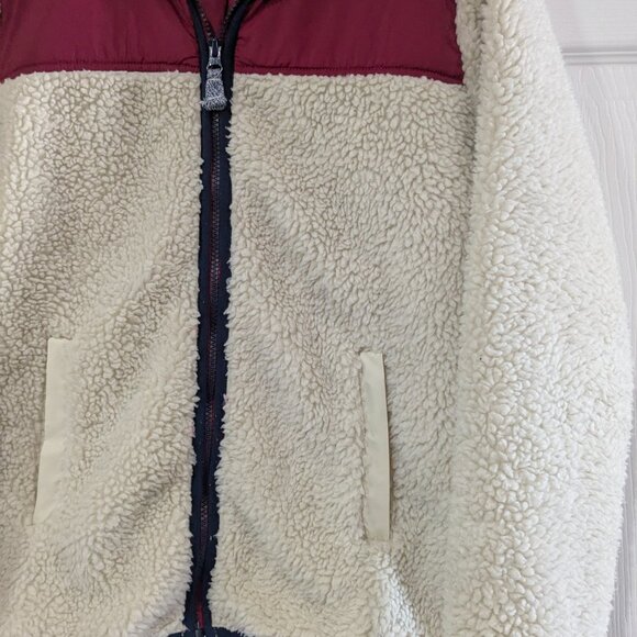 Original J. Crew Boys' XL Beige Faux Fur Sherpa Jacket with Red Accents - Picture 5 of 14